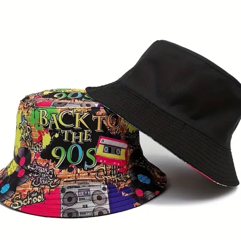90’s Retro Print Bucket Hat (Men/Women) (Reversible)
